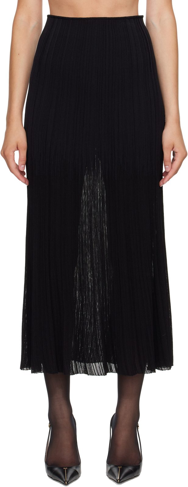 Black Flechage Midi Skirt 262251F092000