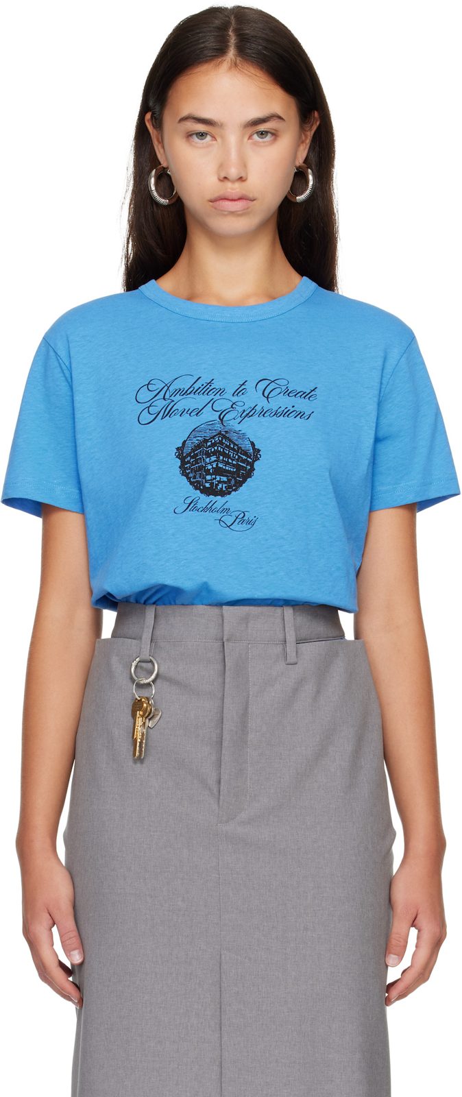 Blue Graphic Jersey T-shirt 262129F110070