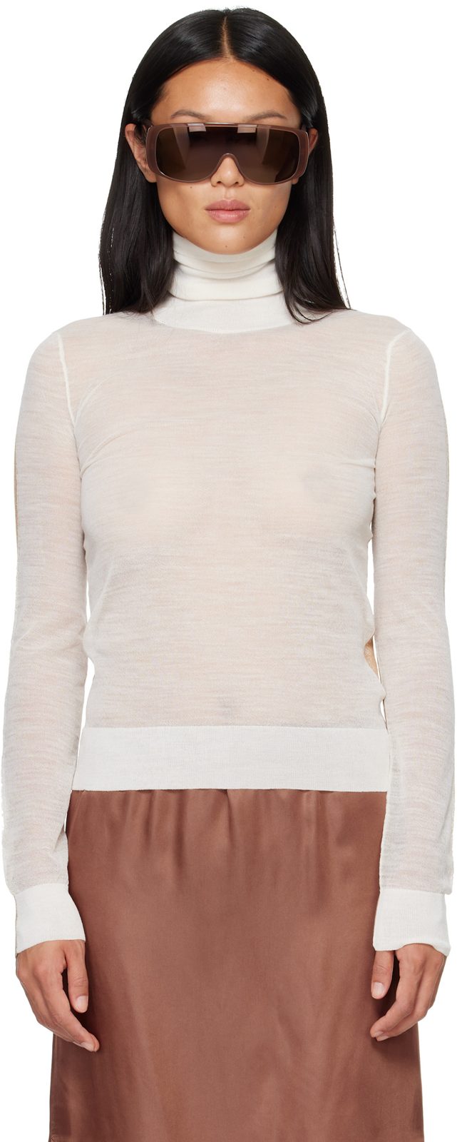 White & Beige Front Back Pullover Turtleneck 262188F099001