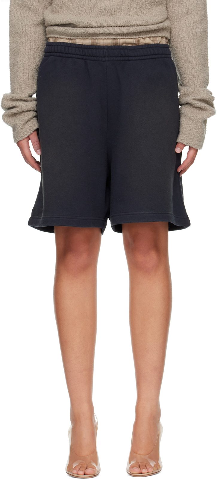 Black Vintage Fleece Shorts 262129F088015