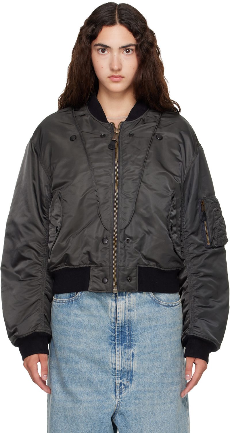 Gray & Black Reversible Bomber Jacket 262168F058000