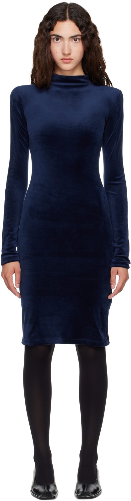 Navy & Black Long Sleeve Midi Dress 262188F054008