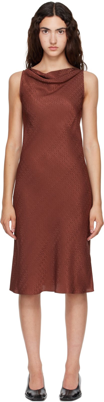 Brown Jacquard Midi Dress 262188F054005