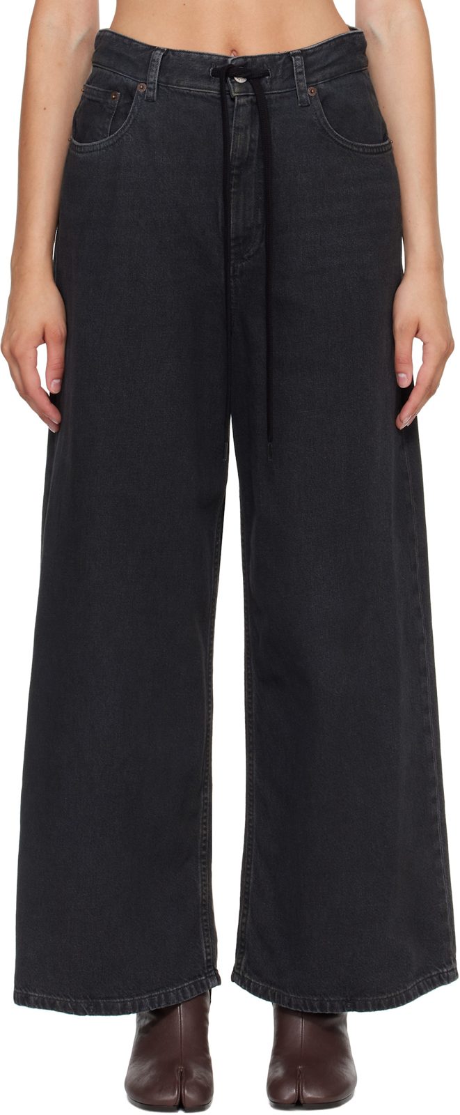 Black Drawstring Jeans 262188F069006