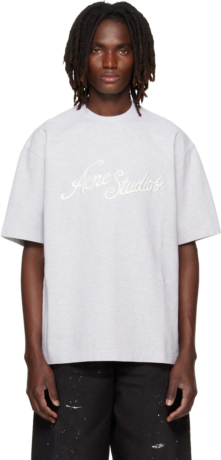 Gray Embroidered Logo T-shirt 262129M213045