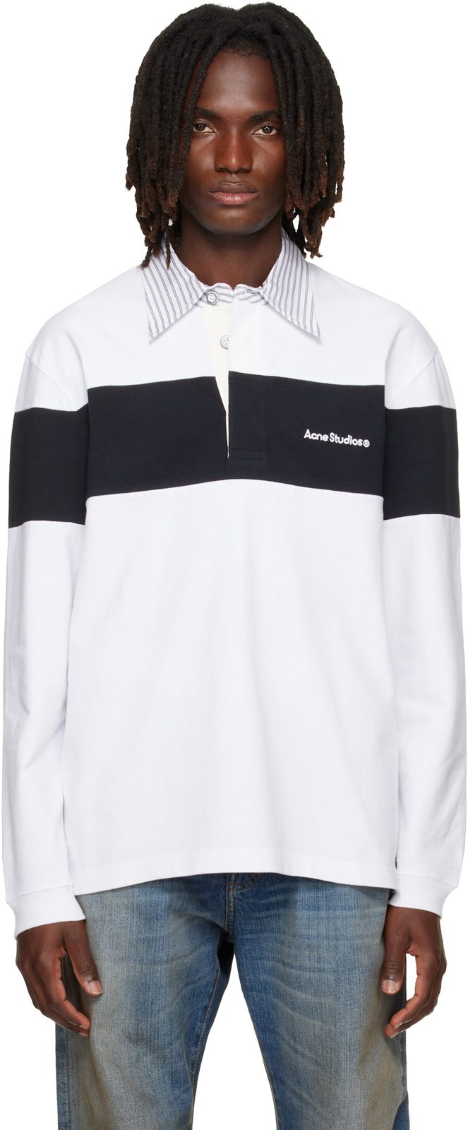 Black & White Striped Polo 262129M212004