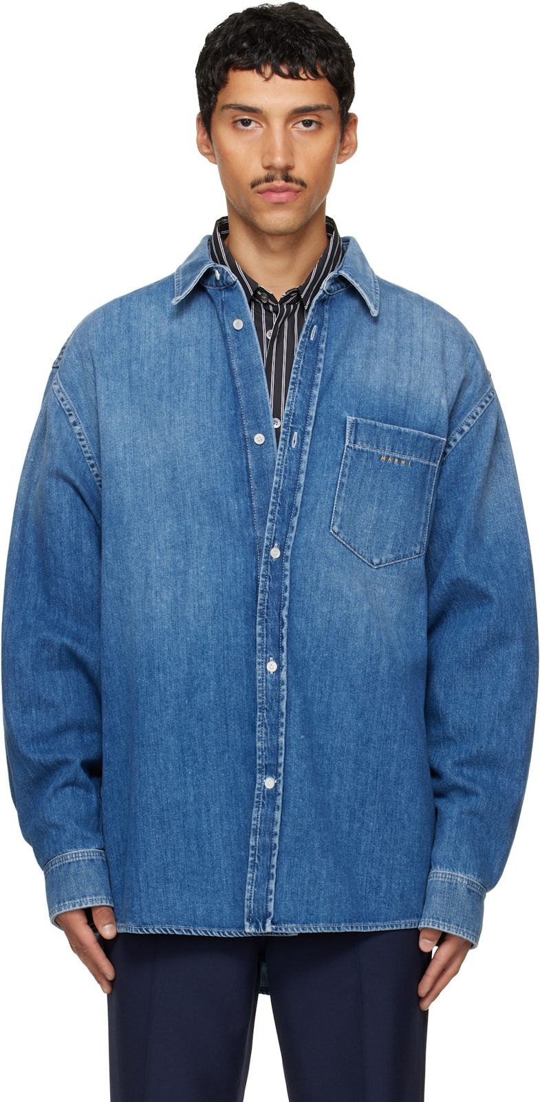 Marni Blue Faded Denim Shirt 262379M192014