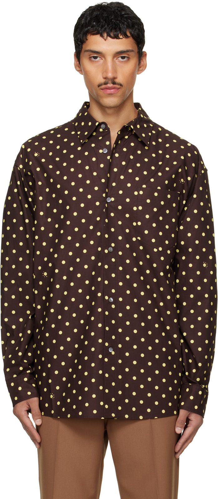 Marni Brown & Yellow Polka-Dot Shirt 262379M192003