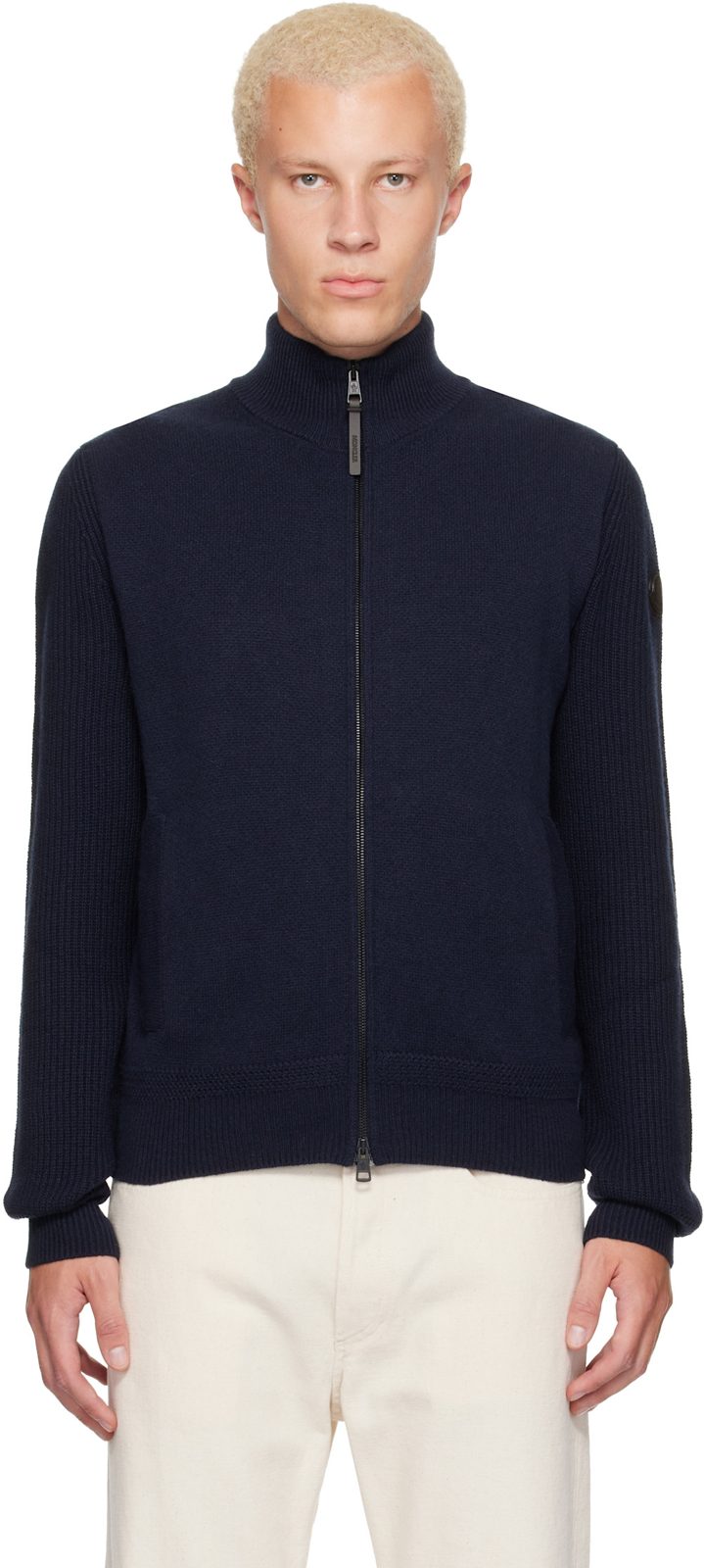 Navy Wool & Cashmere Zip-Up Sweater 262111M202002