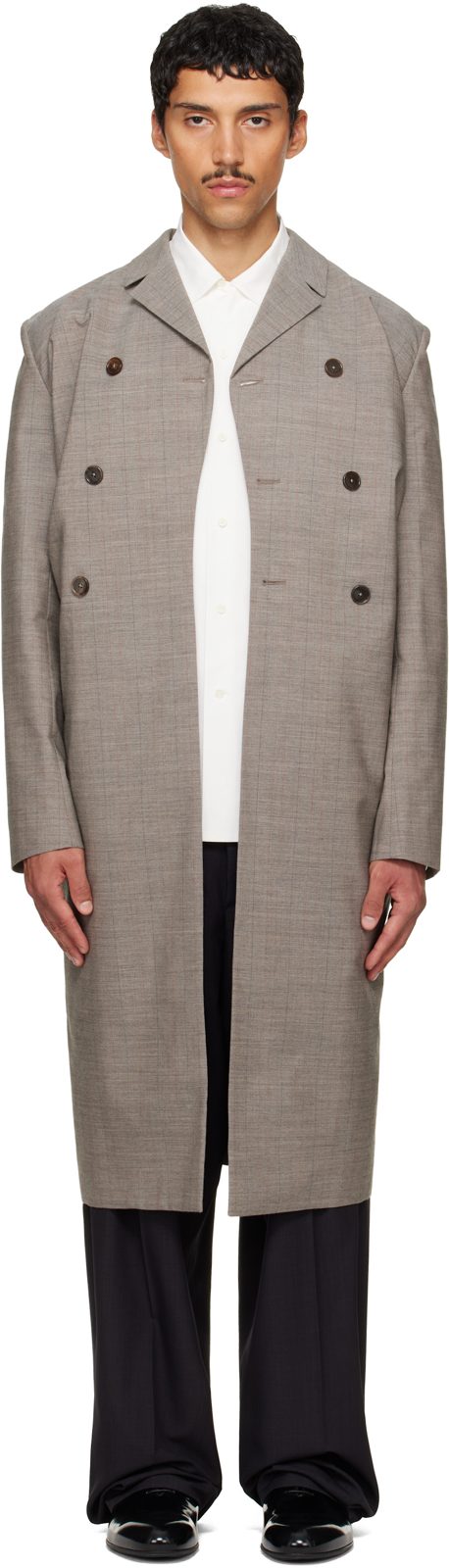 Gray Double-Breasted Coat 262249M176008