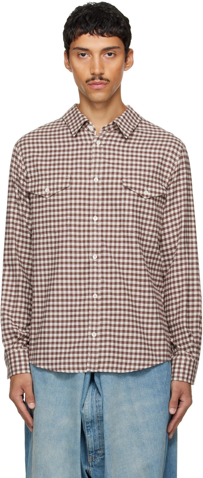 Brown Checkered Flannel Shirt 262188M192008
