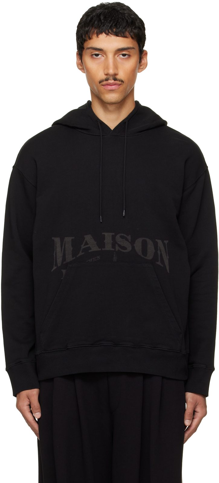 Black Unbrushed Cotton Hoodie 262188M202010