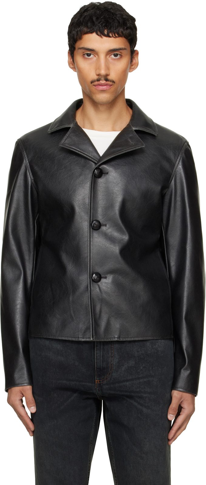 Black Sports Faux-Leather Jacket 262188M180002