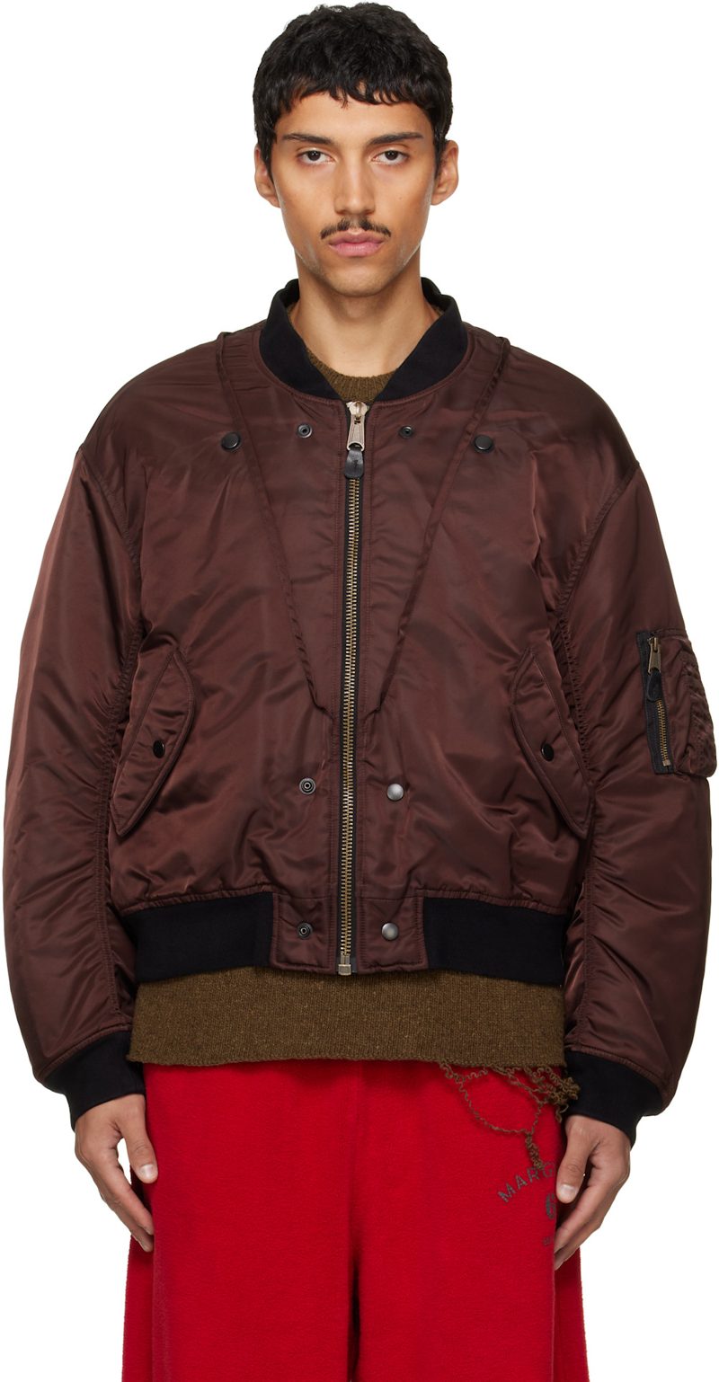 Brown & Black Reversible Bomber Jacket 262168M175001