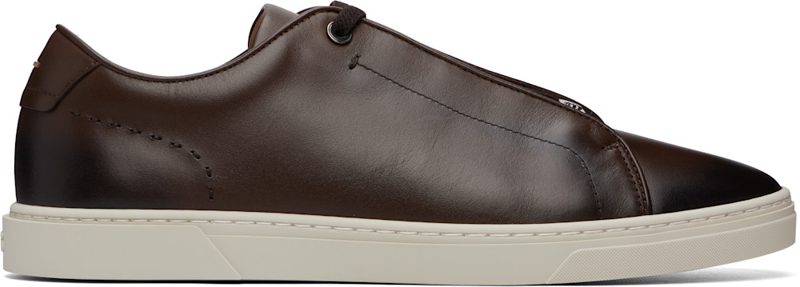 Brown Gary Brushed Leather Sneakers 262085M237008
