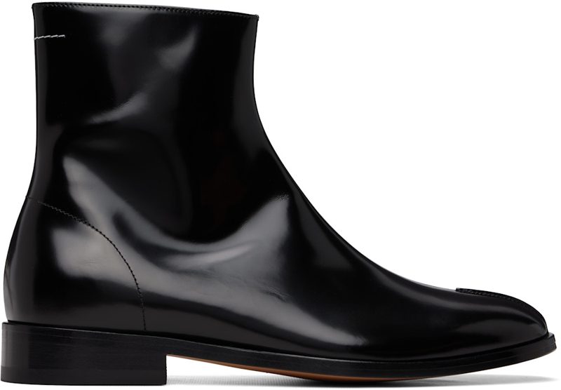 Black Polished Leather Ankle Boots 262188M228000