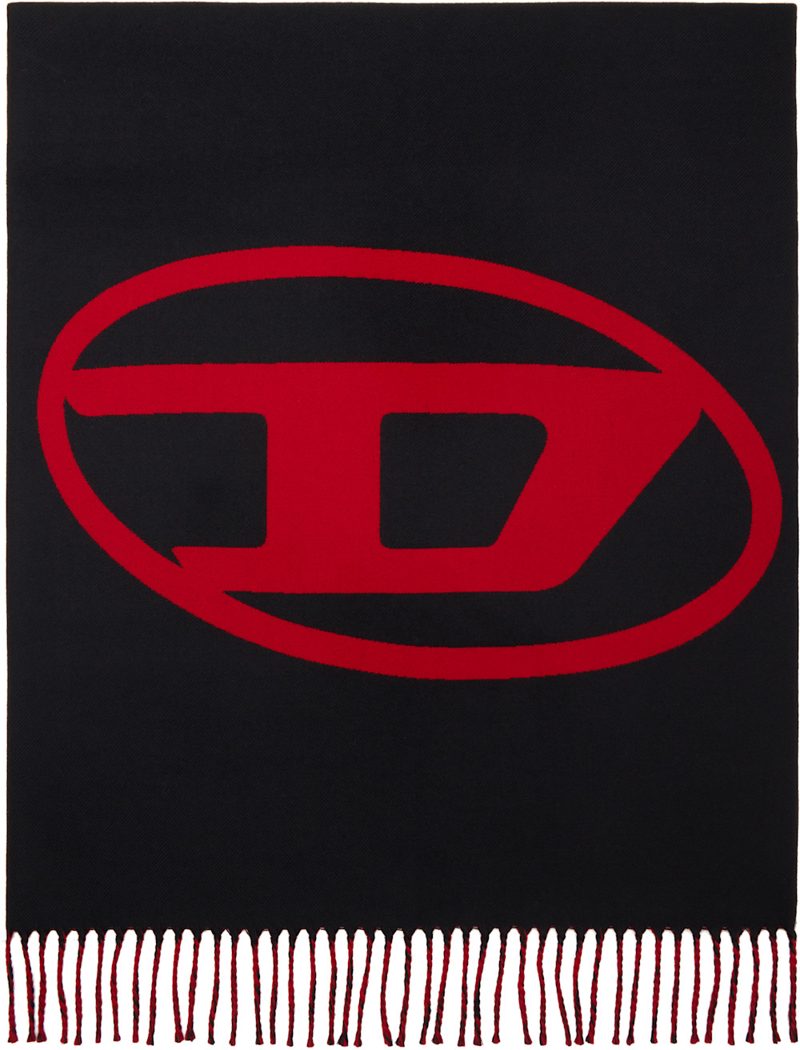 Black & Red Reversible Two Tone Wool Scarf 262001M150000