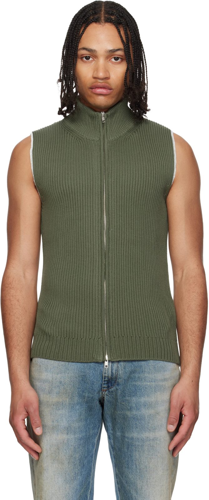 Khaki Zip Vest 261188M185003