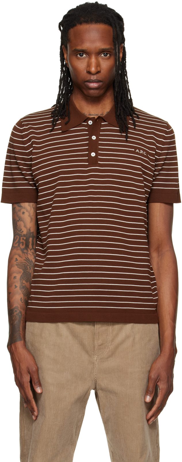 Brown Fitted Striped Polo 262252M212013