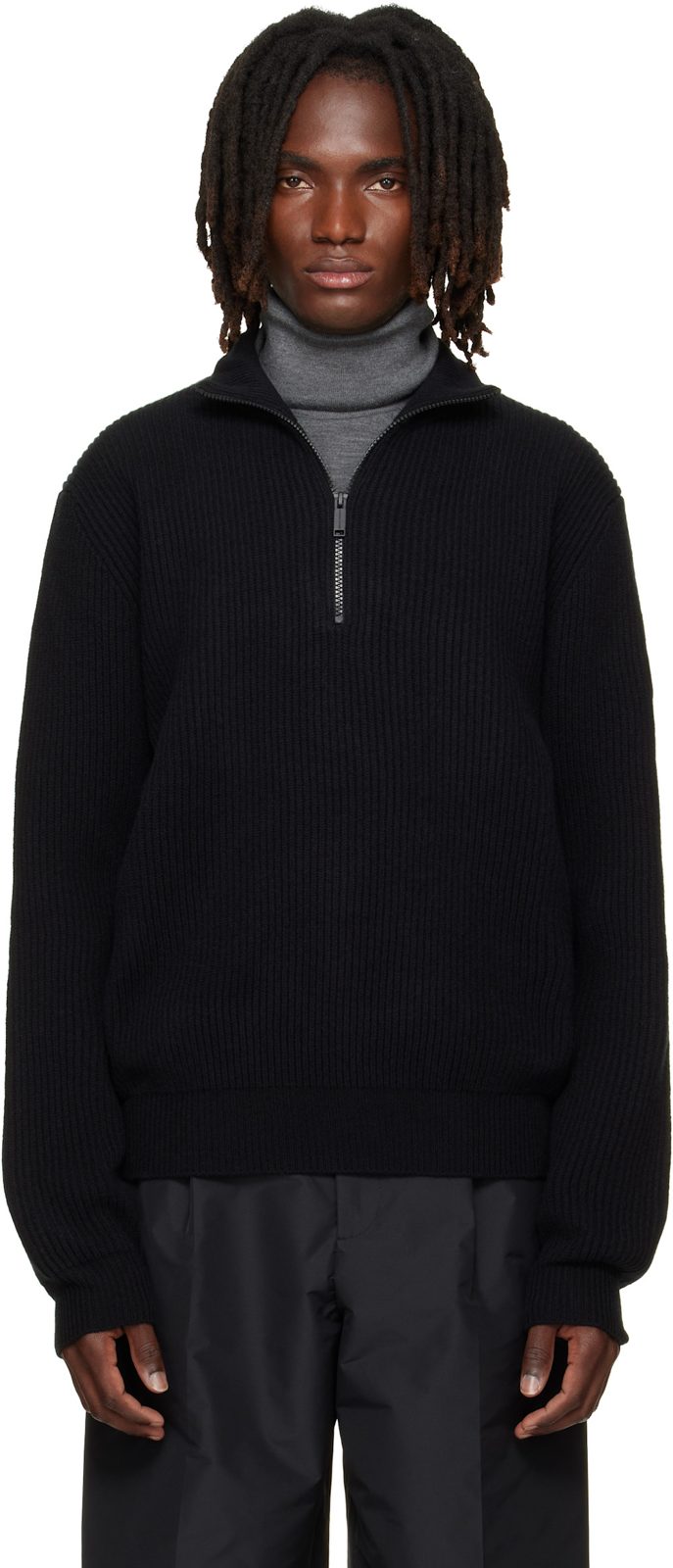 Black Mckinney Knit Quarter Zip Sweater 262014M202001
