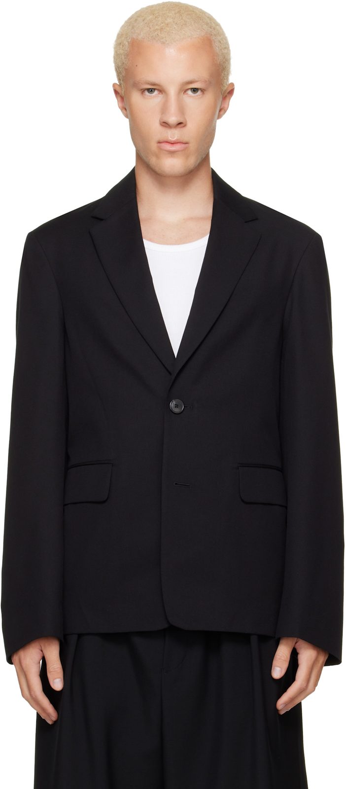Black Cotton & Wool Twill Blazer 262358M195004