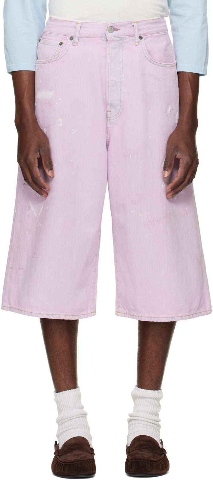 Pink Paint Splatter Denim Shorts 262129M193015
