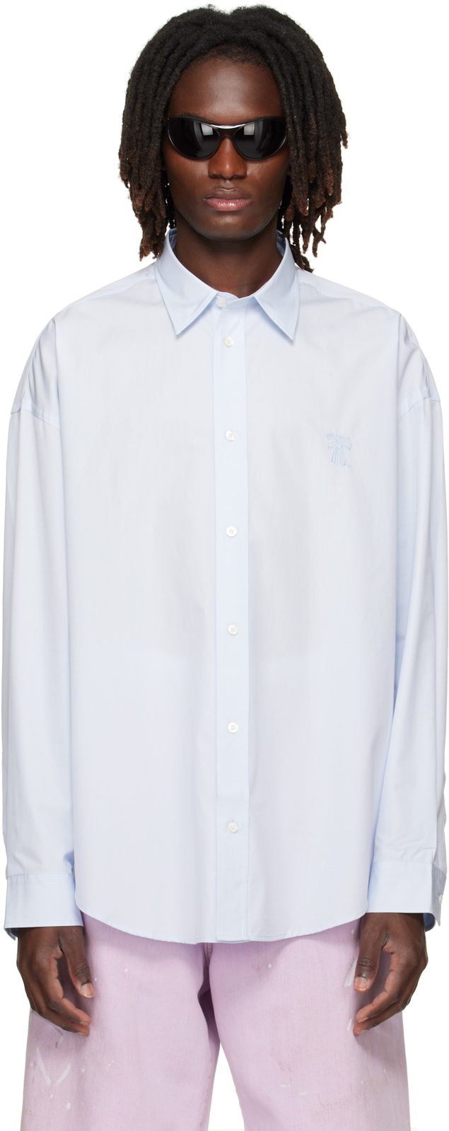 Blue Button-Up Logo Shirt 262129M192010