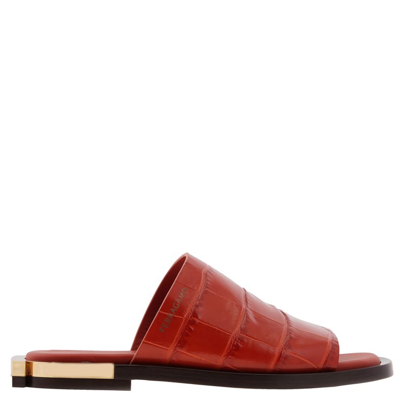Gancini Heel Aline Leather Slides
