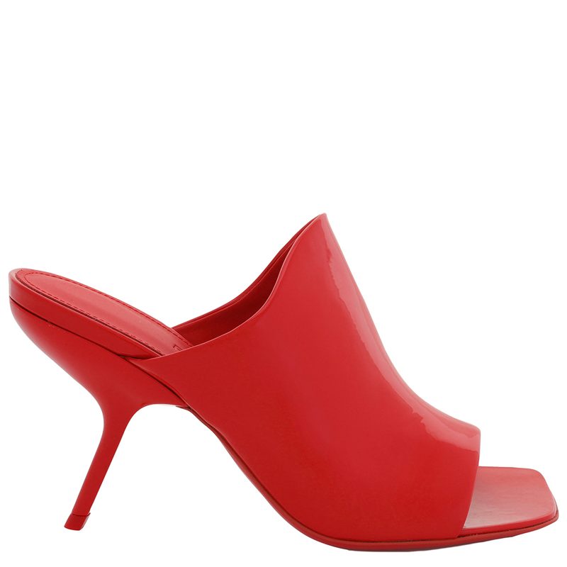 Red Calfskin Open-Toe Slide Sandals