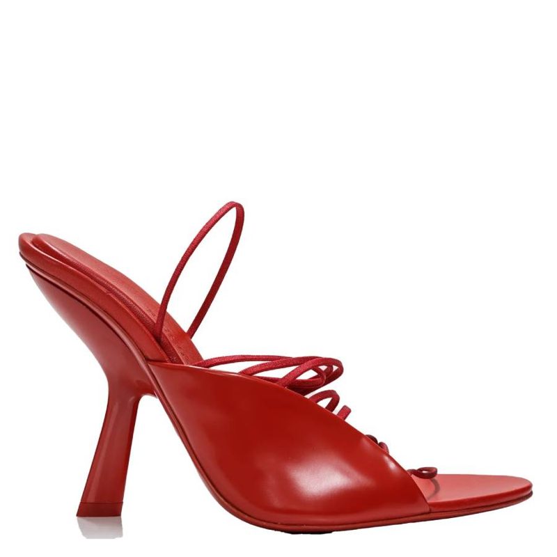 Ladies Red Leather Altaire Ultra Fine Strap Sandals