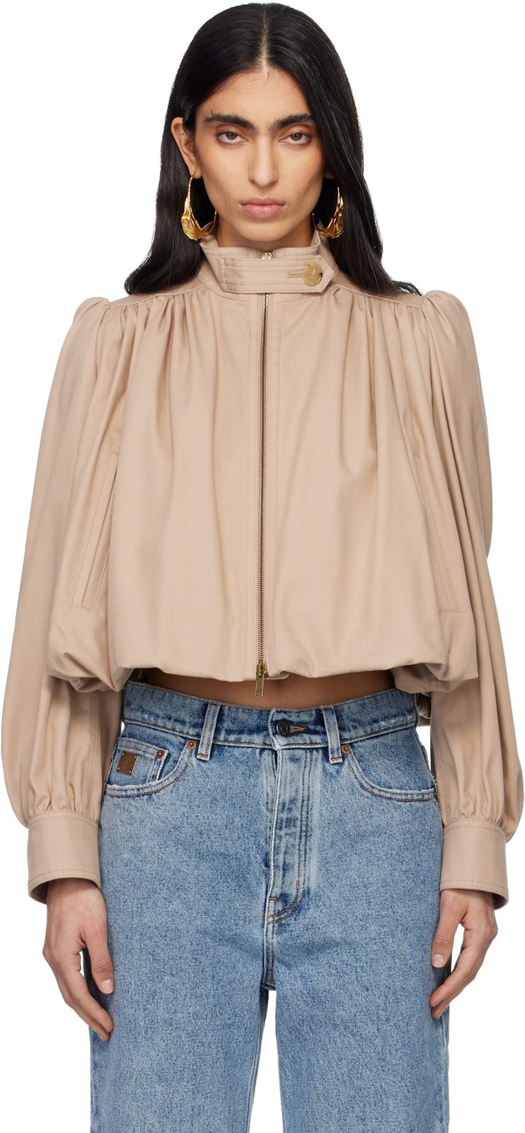 Chloe Beige Cotton Canvas Gathered Boule Jacket 261338F063000
