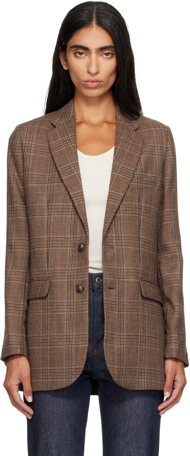 Brown Check Wool Blazer 262252F057000