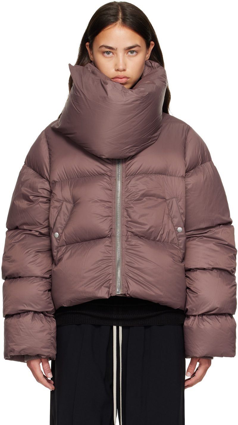 Burgundy Tower Funnel Neck Down Jacket 262232F061002