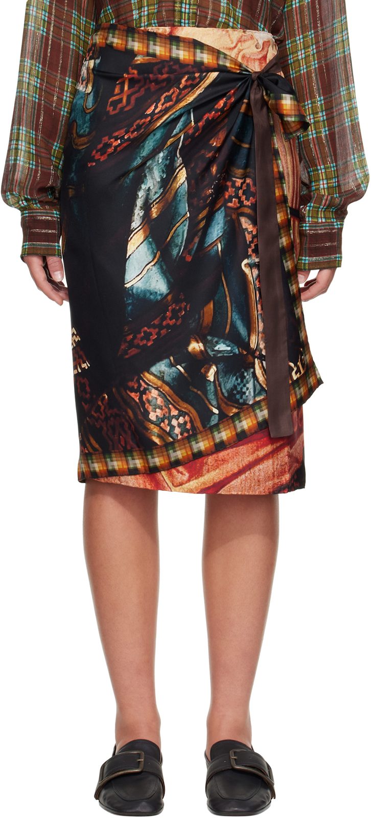 Multicolor Wrap Scarf Midi Skirt 262358F092036