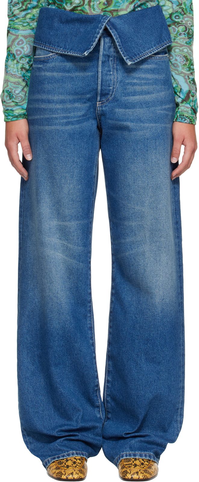 Blue Folded Denim Jeans 262358F069001
