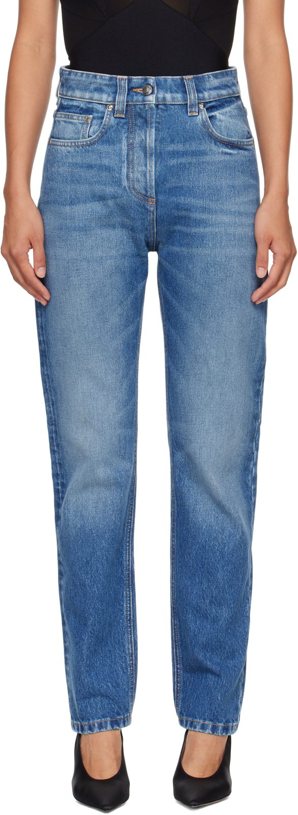 Blue High Waist Straight Jeans 262404F069000
