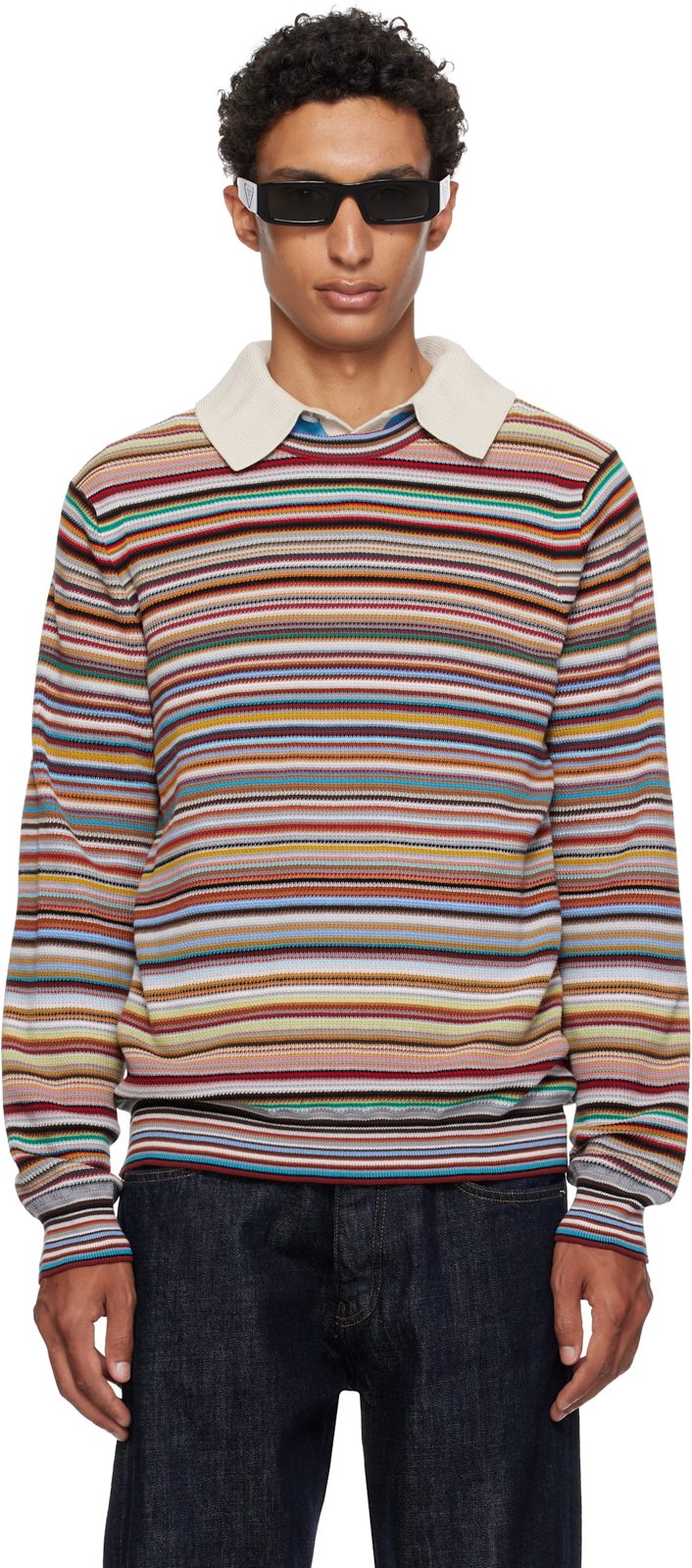 Paul Smith Multicolor Signature Stripe Textured-Cotton Sweater 262260M201002