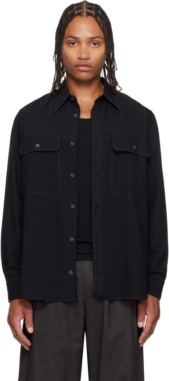 Paul Smith Black Oversized Viscose-Wool Shirt 262260M192015