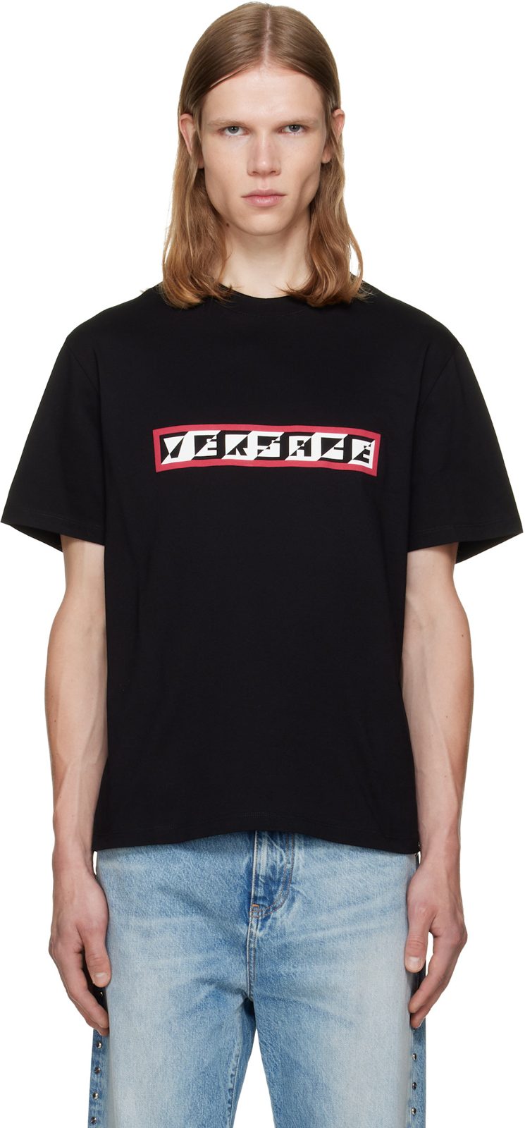 Black Printed Cotton Jersey Regular T-shirt 262404M213026