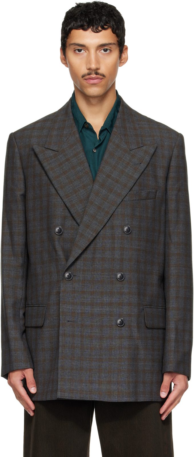 Brown Oversized Wool Blazer 262358M195013