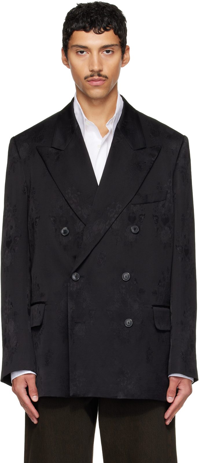 Black Oversized Jacquard Blazer 262358M195011