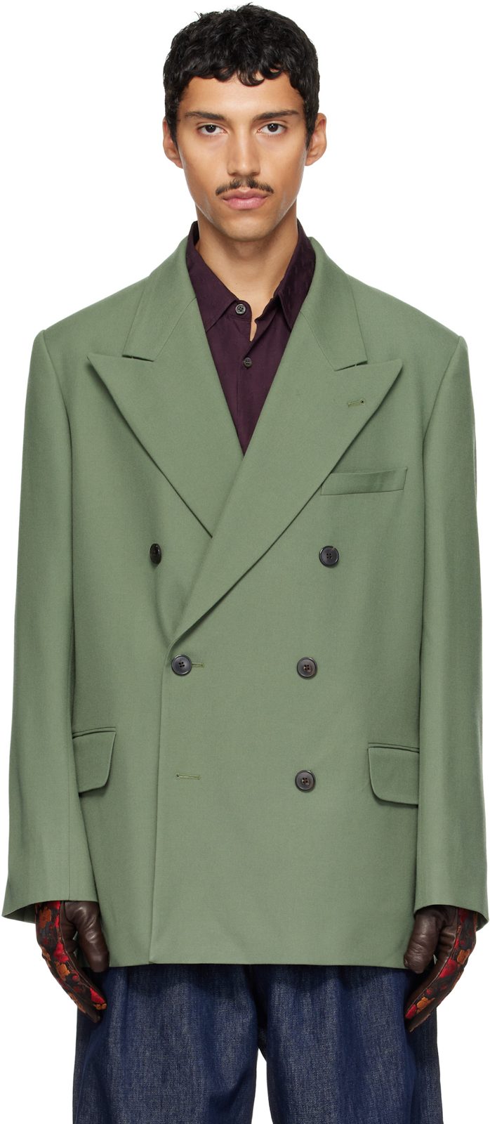 Green Oversized Wool Blazer 262358M195012