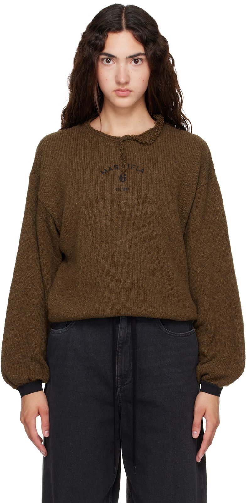 Khaki Knit Sweater 262188F096005