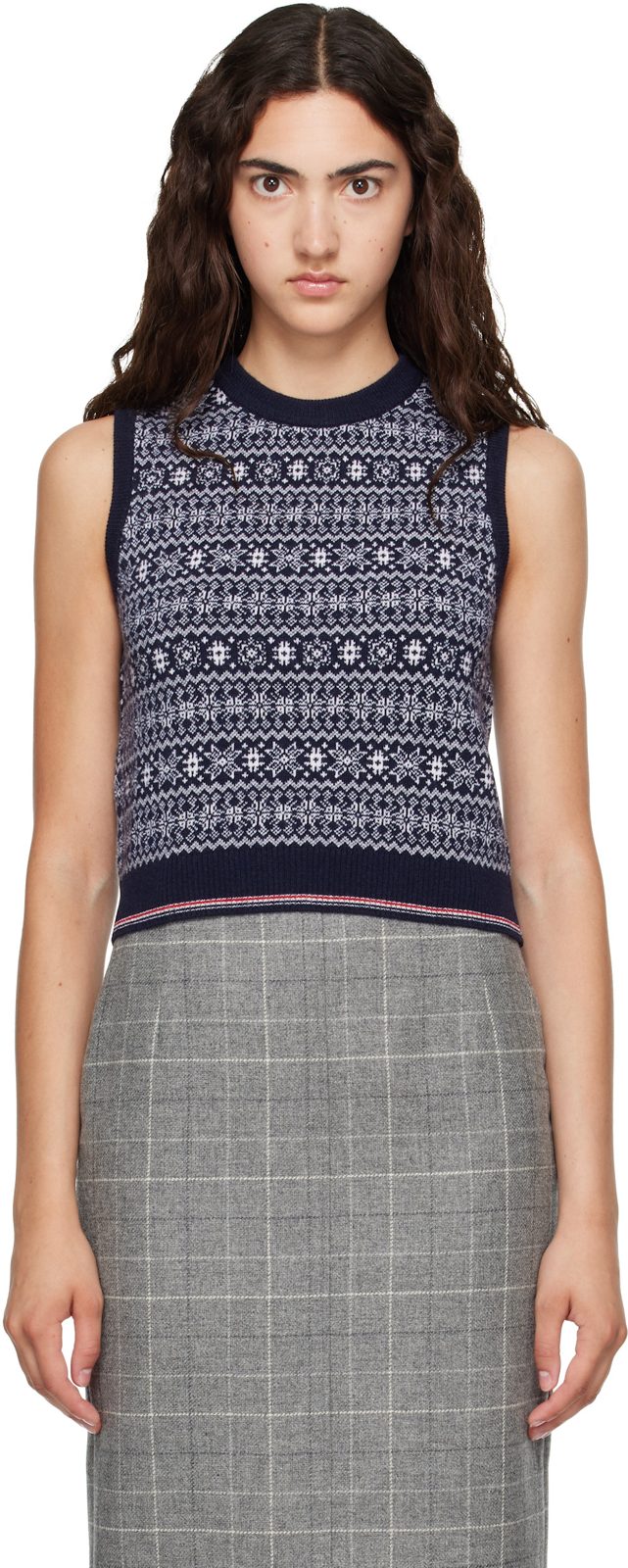 Navy Fairisle Jacquard Wool Sweater 262381F096002