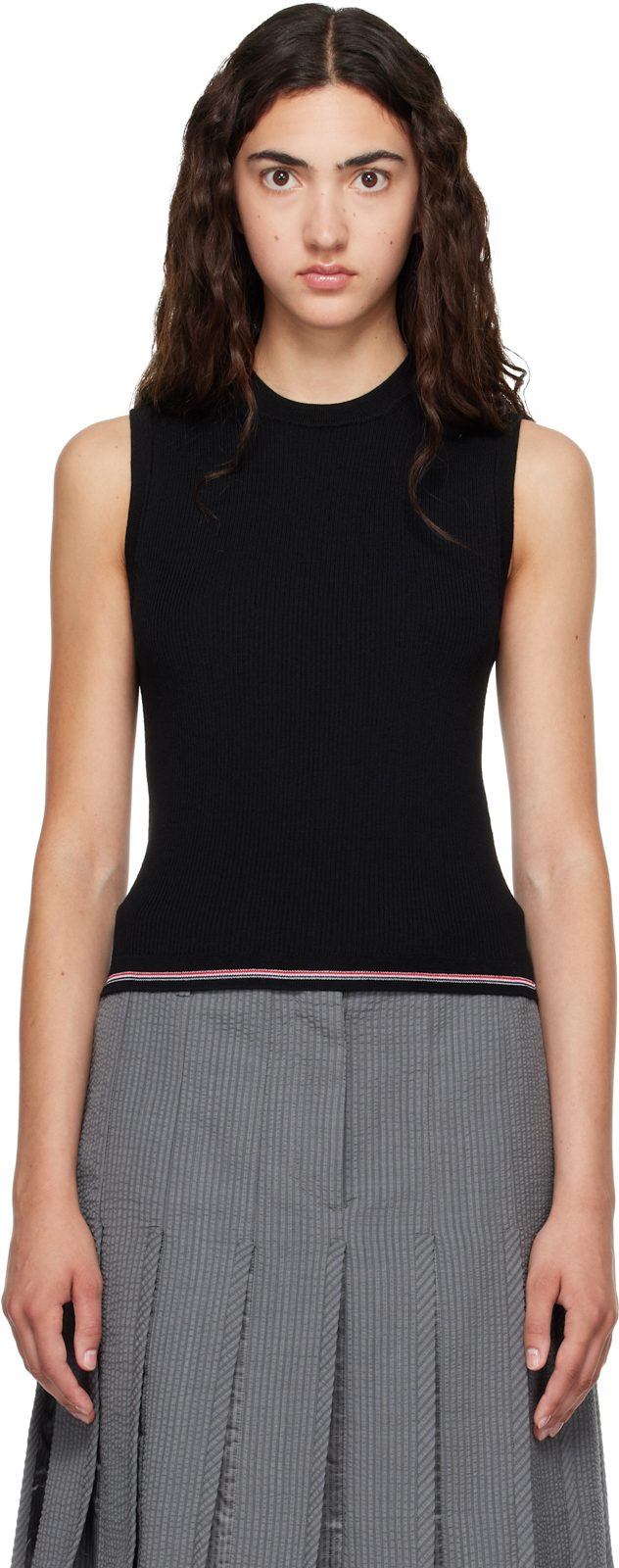 Black Merino Wool RWB Stripe Tank Top 262381F111001