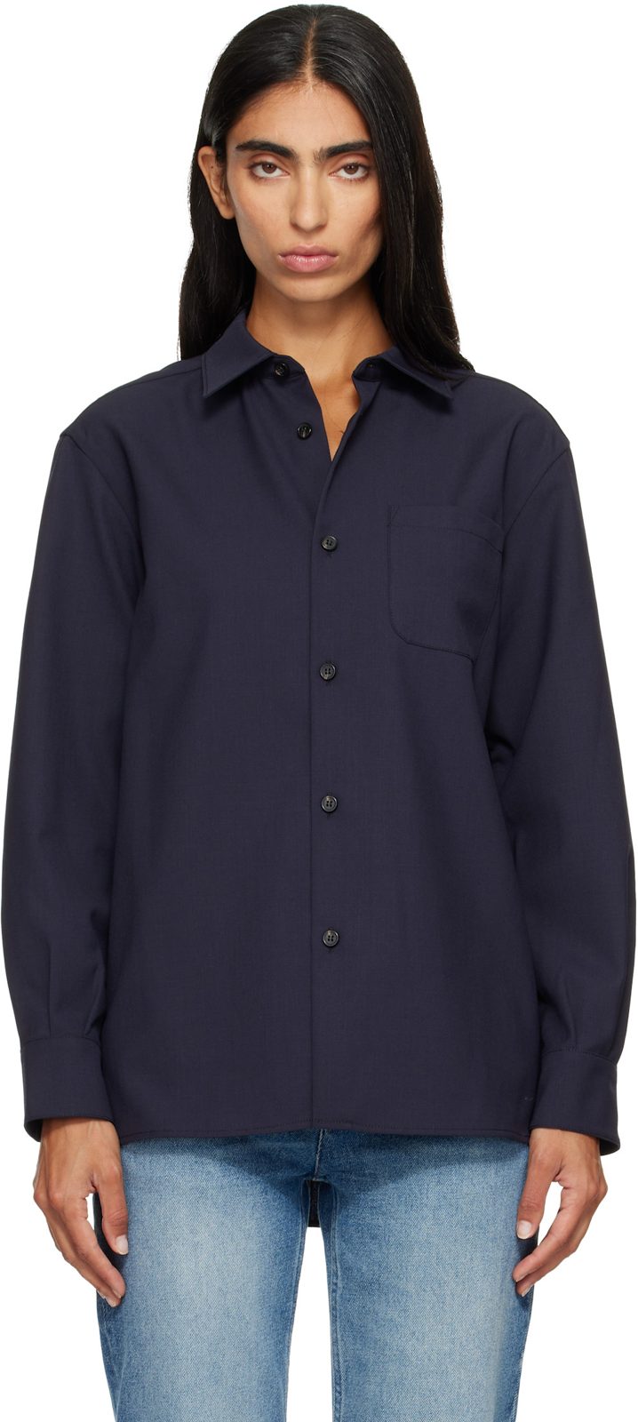 Navy Elegant Overshirt 262252F107002