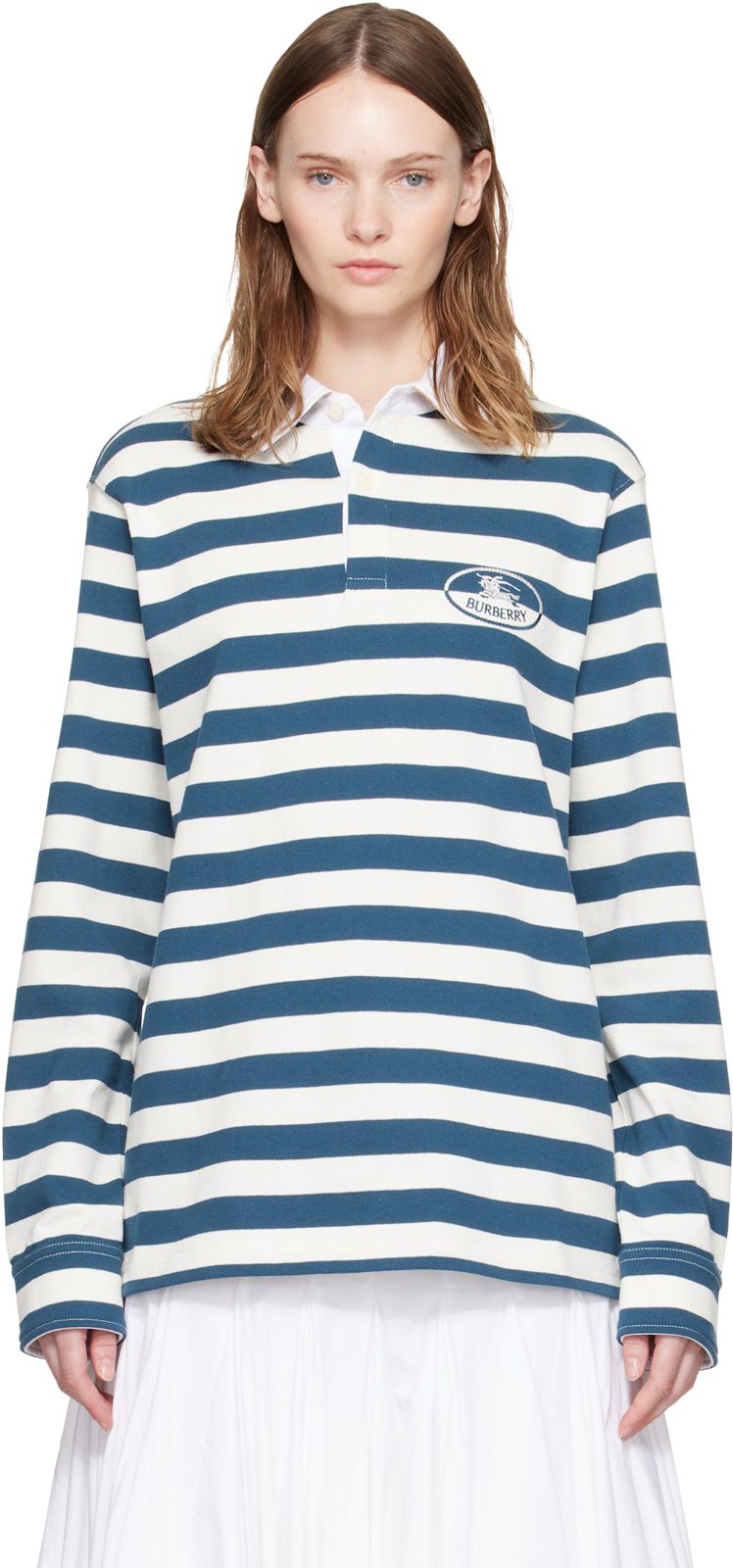 White & Blue Knight Stamp Cotton Rugby Polo 262376F108000
