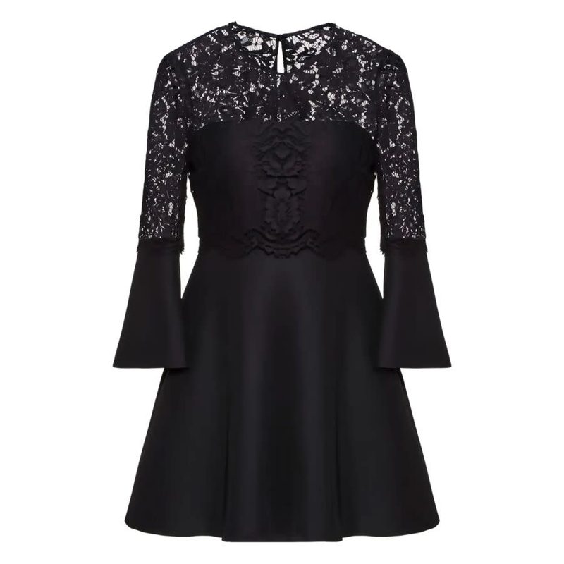 Garavani Lace-Paneled Flared Dress_Black