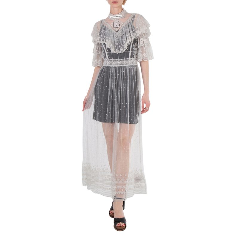 Ladies Light Pebble Grey Long Lace Dress_Light Pebble Grey