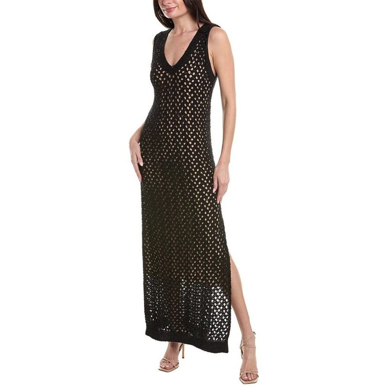 Brunello Cucinelli Black Crochet Sleeveless Maxi Dress_Black